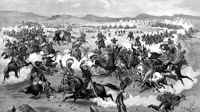 Výjev ze slavné bitvy u Little Big Hornu, v níž před 140 lety spojené indiánské síly rozdrtily jednotku generála Custera.