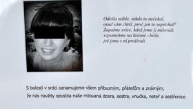 Smuteční oznámení o tragické smrti a pohřbu zavražděné Markéty H. visí ve výloze obchodu v Nížkovicích na Vyškovsku