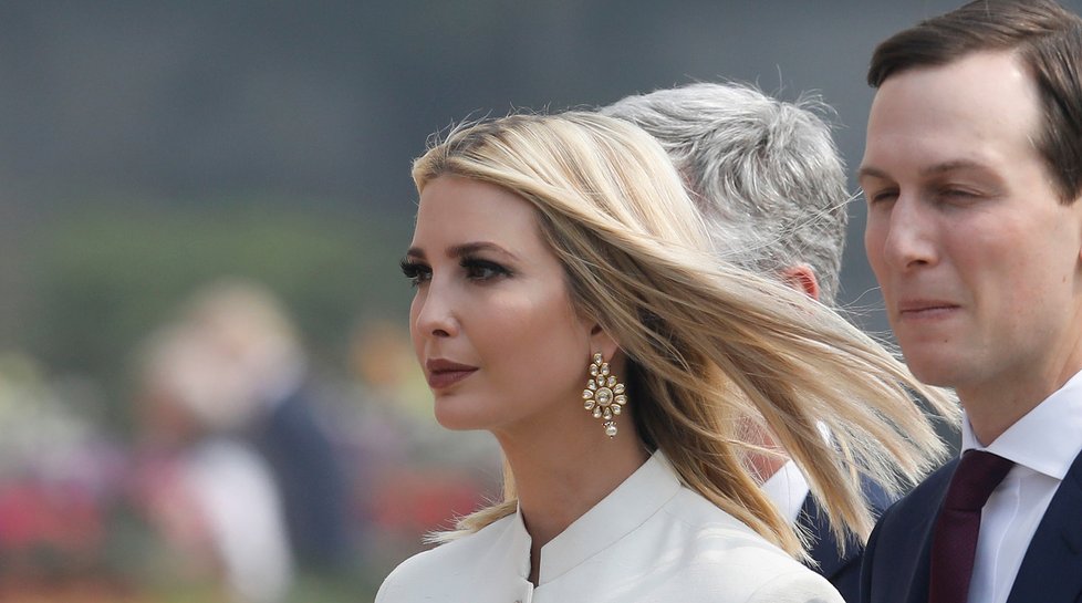 Poradkyně Bílého domu Ivanka Trumpová během státní návštěvy Indie (24.-25.2.2020). na snímku s manželem Jaredem Kushnerem.