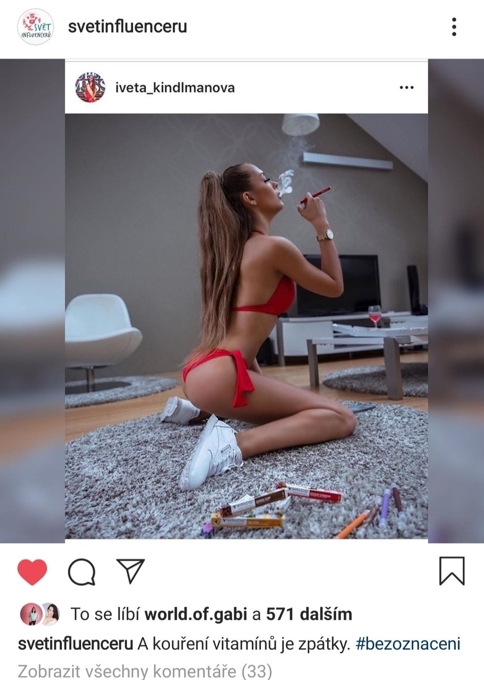 Reklama na tabákové výrobku je v Česku zakázaná, protože influenceři na instagramu takové příspěvky neoznačují