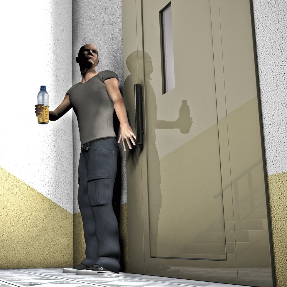 1. Útočník a expřítel M. B. čekal na Renatu N. v přízemí u výtahu. Zřejmě dobře věděl, že každý den v půl osmé ráno chodí do práce.