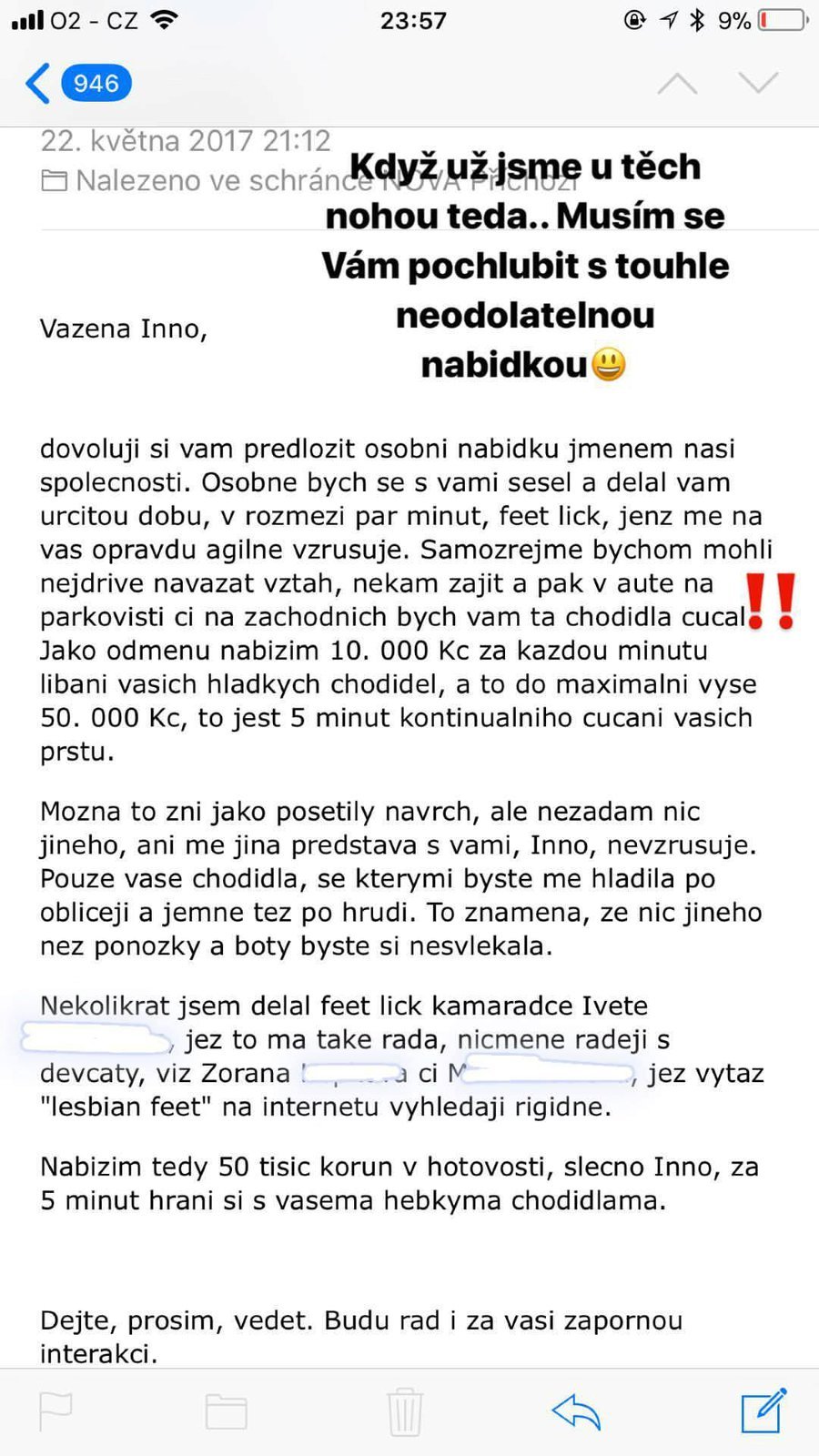 Inna Puhajková zveřejnila nemravnou nabídku, kterou dostala