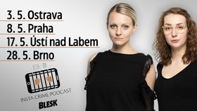 Termíny zastávek Insta Crime Podcastu v rámci Podcastové dámské tour v roce 2023.