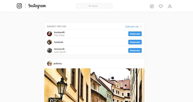 Takto vypadá standardně web Instagramu. Obrázky si můžete jen prohlížet, ale stačí...