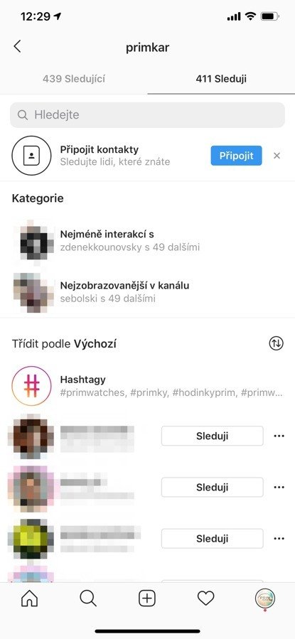  Zde už se sekce Kategorie zobrazuje. Můžete si v ní nechat ukázat účty, se kterými máte nejméně interakcí a naopak i ty, které se ve vašem kanálu zobrazují nejčastěji.