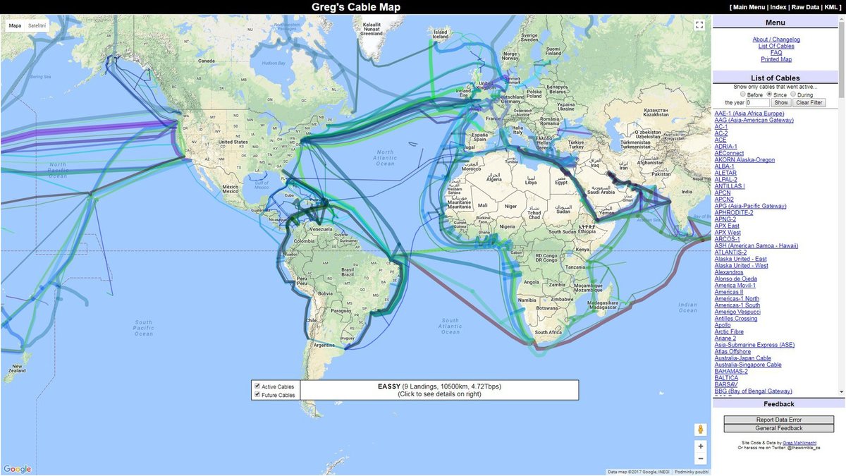 Evropu s Amerikou spojují dvě desítky datových kabelů.