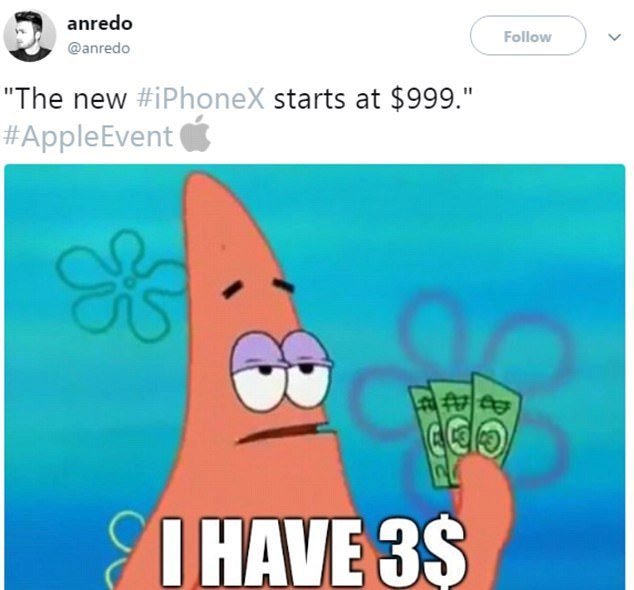 Patrick má na iPhone X tři dolary.