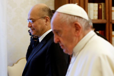 Papež František s iráckým prezidentem Barhamem Sálihem ve Vatikánu (25. 1. 2020)
