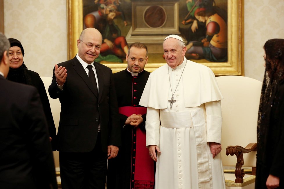 Papež František s iráckým prezidentem Barhamem Sálihem ve Vatikánu (25. 1. 2020)