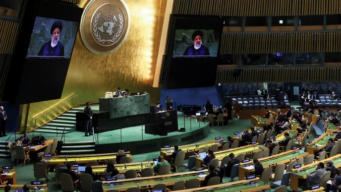 Íránský prezident Ebráhím Raísí na Valném shromáždění OSN (19. 9. 2023).