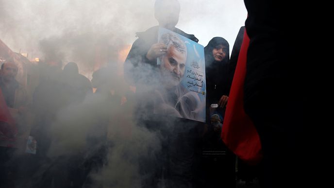 Protesty kvůli zabití íránského generála Kásema Solejmáního v Iráku (6.1.2020)