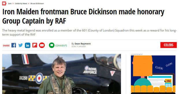 Bruce Dickinson byl jmenován čestným členem RAF.