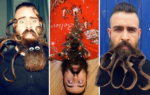 Šílený chlapík tvoří sochy ze svých vousů: Chobotnice, sněhulák i vánoční stromek 