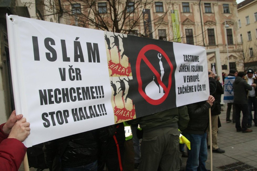 Účastníci dvou demonstrací zaplnili v sobotu 14. února odpoledne Moravské náměstí v Brně.
