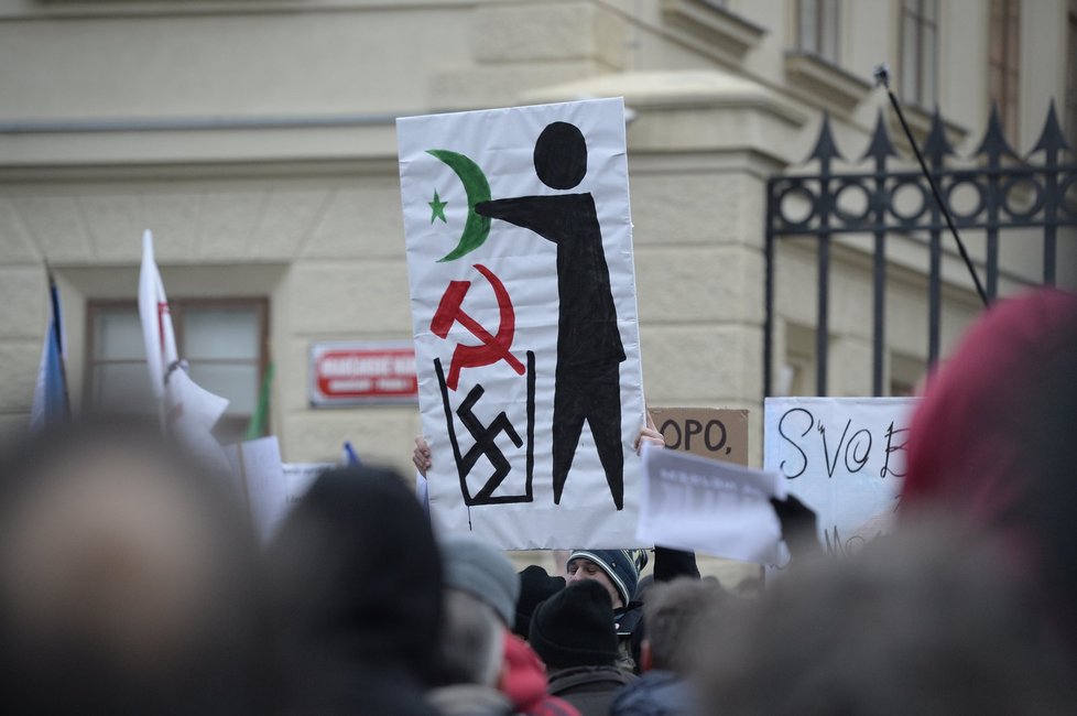 Lednová demonstrace Islám v ČR nechceme v Praze na Hradčanech