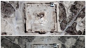Bélův chrám před a po zničení.