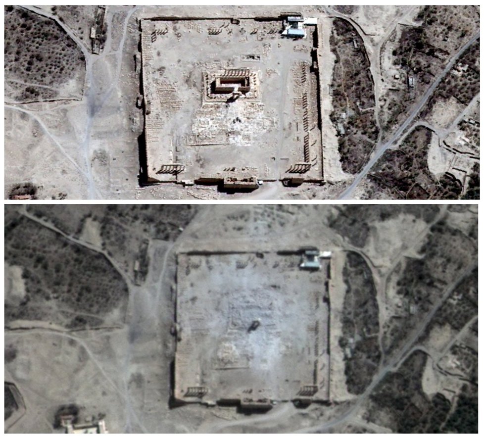 Bélův chrám před a po zničení.