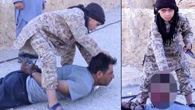 Malý islamista brutálně podříznul syrského zajatce a pak se chlubil jeho hlavou.