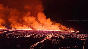 Erupce sopky na poloostrově Reykjanes (16.3.2024)