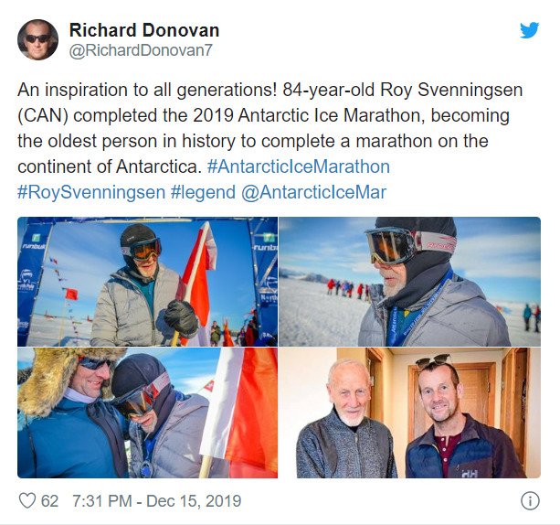 Roy Jorgen Svenningsen je nejstarším člověkem, který kdy dokončil maratón na Antarktidě.