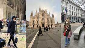 V Miláně i přes zrušení povinnosti nošení roušek venku řada lidí roušky stále nosí.