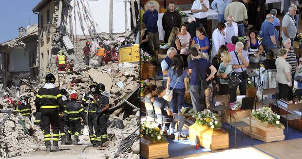 Rakve v tělocvičně, spuštěné vlajky: Zemětřesení v Itálii už má 290 obětí