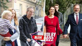 Ke komunálním volbám s manželkami vyrazili vicepremiér Bartoš i premiér Fiala (23.9.2022)