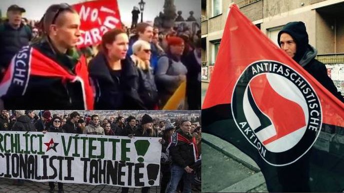 Ivan Bartoš s vlajkou Antifa: Koupil si jí v Berlíně, protože nenávidí Hitlera. Odmítá, že by byl členem, vzal si jí i na demonstraci na podporu uprchlíků v roce 2016 před Pražský hrad