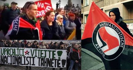 Ivan Bartoš s vlajkou Antifa: Koupil si jí v Berlíně, protože nenávidí Hitlera. Odmítá, že by byl členem, vzal si jí i na demonstraci na podporu uprchlíků v roce 2016 před Pražský hrad