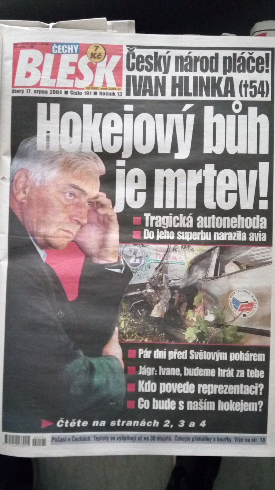 Takhle o nehodě informoval Blesk 17. srpna 2004.