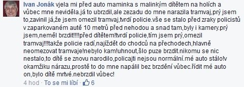 Ivan Jonák na Facebooku popsal svou nehodu.