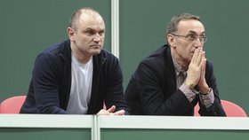 Ivan Langer a Ivan Kyselý na třibuně při Fed Cupu 2013 v Ostravě