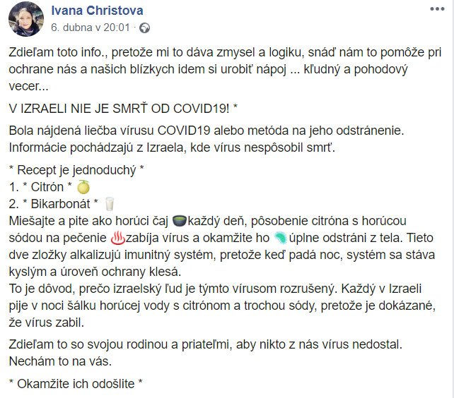 Ivana Christová chce zničit koronavirus citronem a sodou.