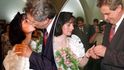 Svatba Miloše Zemana a Ivany Bednarčíkové v Praze v roce 1993. A první manželský polibek
