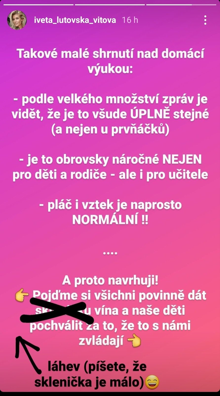 Iveta Vítová si zoufá nad distanční výukou