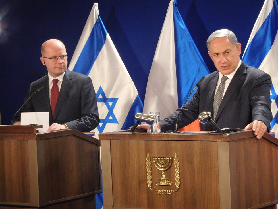 Závěr česko-izraelských jednání v Jeruzalémě: Vystoupení premiérů Sobotky a Netanjahua
