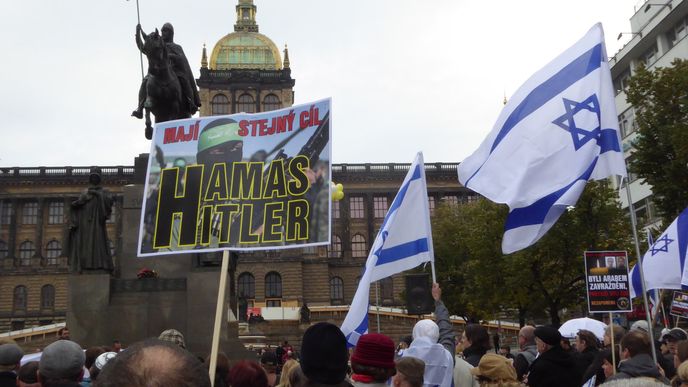 Shromáždění na podporu Izraele v Praze na Václavském náměstí