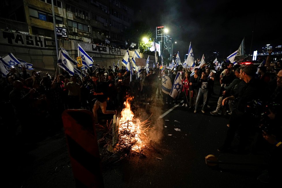 Protesty proti justiční reformě v Izraeli.