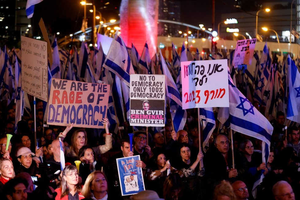 Protesty proti justiční reformě v Izraeli.