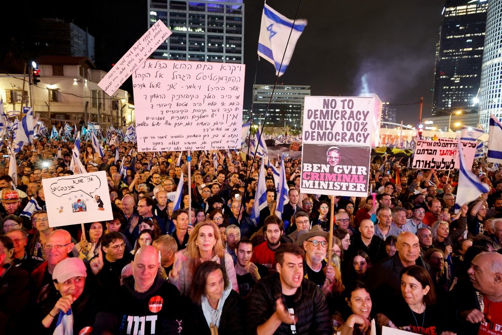 Protesty proti justiční reformě v Izraeli.