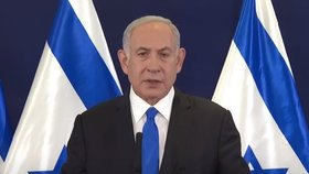 Benjamin Netanjahu v projevu o útoku Hamásu (9. 10. 2023).