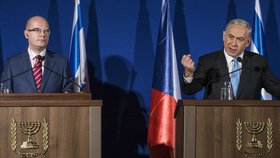 Premiér Sobotka v Jeruzalémě: Mezivládní konzultace ČR a Izrael v listopadu 2014. Vpravo Benjamin Netanjahu
