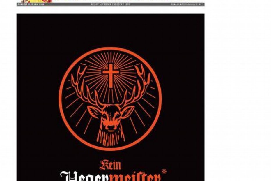 Jägermeister – Hegermeister: Na zrušení prohibice zareagovala značka na falešné titulní strany Dnes a Lidových novin titulkem „Kein Hegermeister *Už ani kapku prohibice“