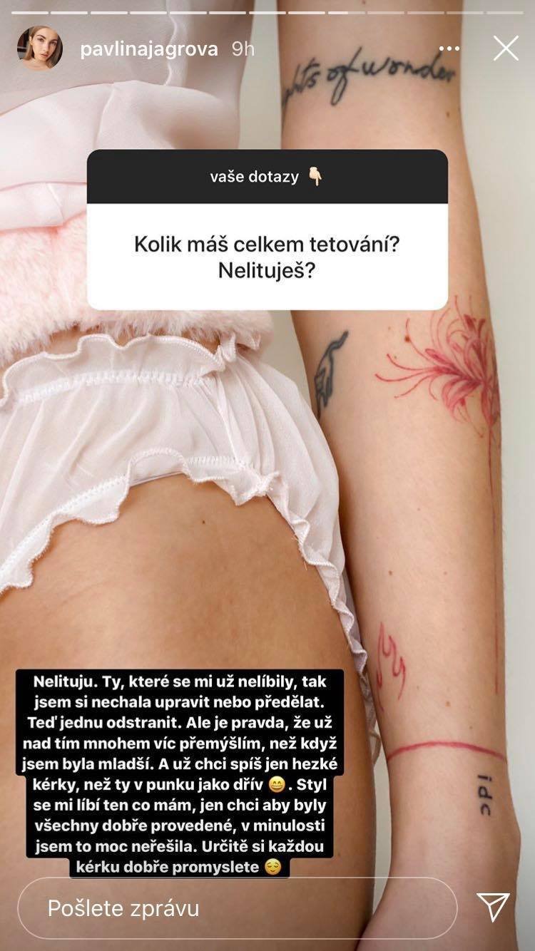 Pavlína Jágrová miluje tetování.