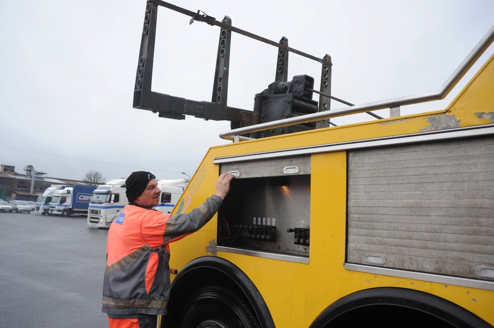 Brýle i naviják se ovládají několika páčkami v zadní části nástavby