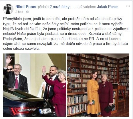 Nikol a Jakub Ponerovi jsou v šoku z lidí, kteří kritizují jejich práci pro Zemanovy na inauguraci.