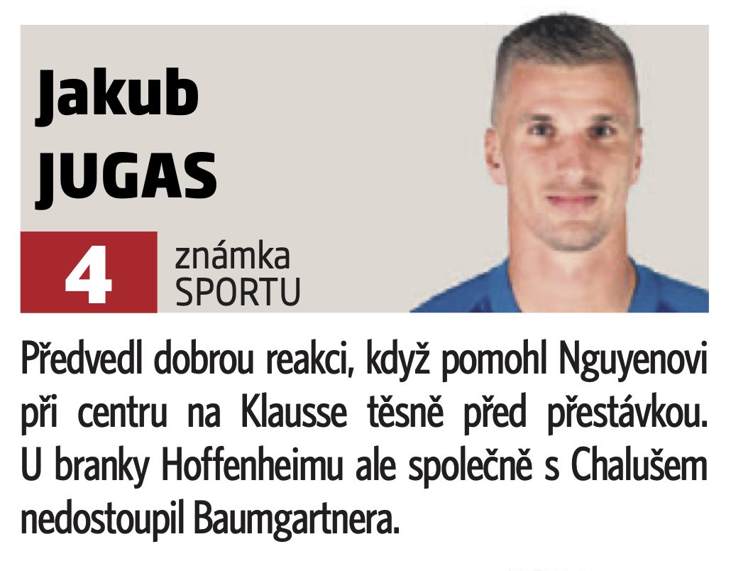 Jakub Jugas v zápase s Hoffenheimem