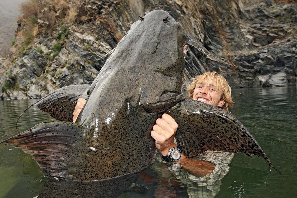 Jakub Vágner s rybou bagarius bagarius