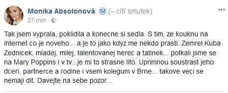 Reakce kolegů na smrt synovce Pavla Zedníčka Jakuba Zedníčka.