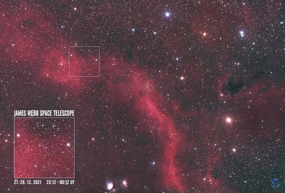 Český astrofotograf Zdeněk Bardon pořídil v noci na 29. prosince 2021 ze své soukromé hvězdárny v Rasoškách na Náchodsku snímek vesmírného teleskopu Jamese Webba.